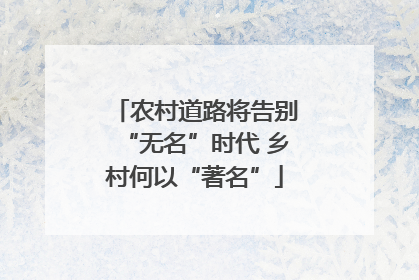 农村道路将告别“无名”时代 乡村何以“著名”